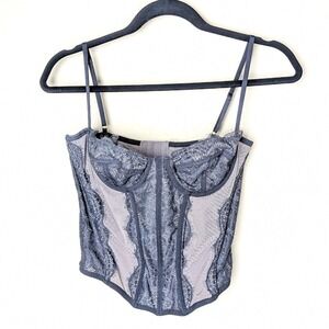 Lace Bustier Corset Top Gray‎ Sheer Lingerie Crop Tank Y2K Coquette Goth Whimsy